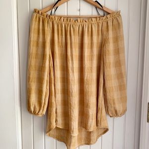 Blu Pepper Mustard Off the Shoulder Buffalo Top